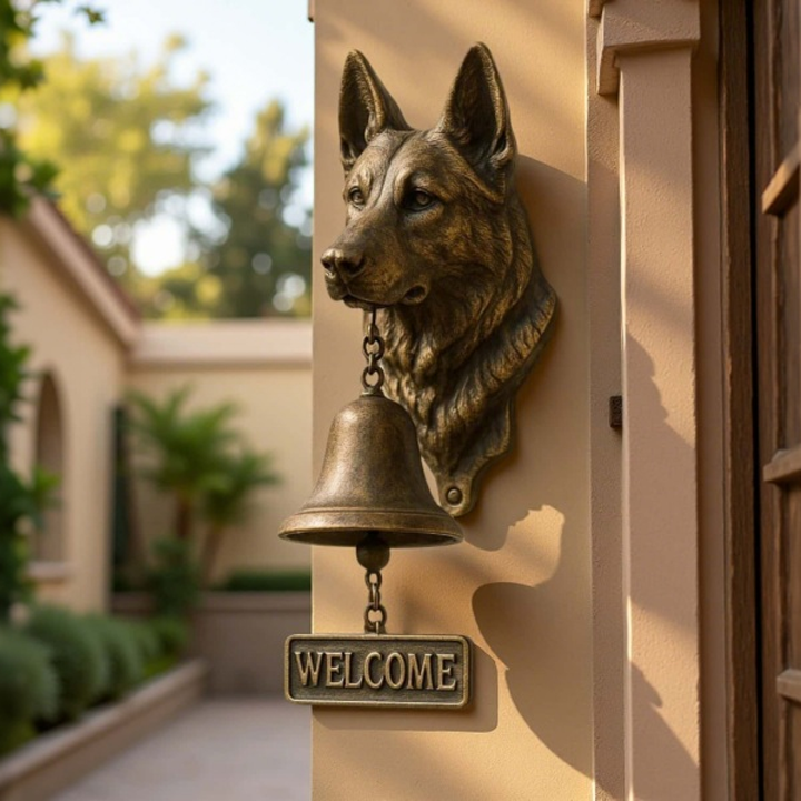 3D Dog Themed Welcome Doorbell - Cast Iron Resin Vintage Decorative Hanging Bell