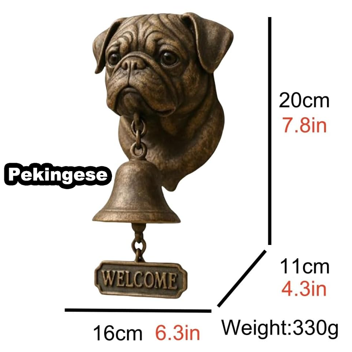 3D Dog Themed Welcome Doorbell - Cast Iron Resin Vintage Decorative Hanging Bell
