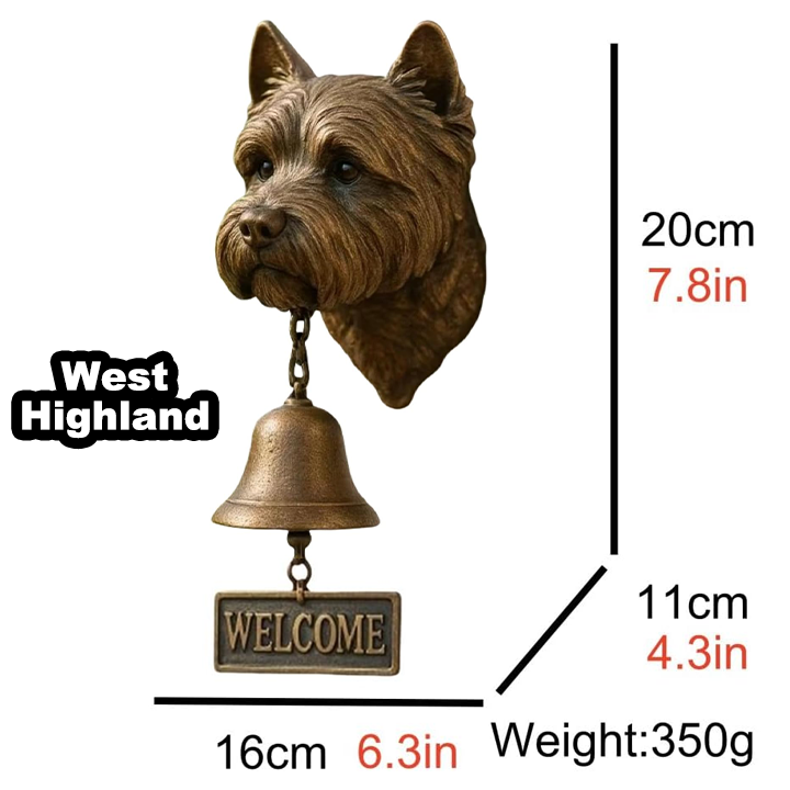 3D Dog Themed Welcome Doorbell - Cast Iron Resin Vintage Decorative Hanging Bell