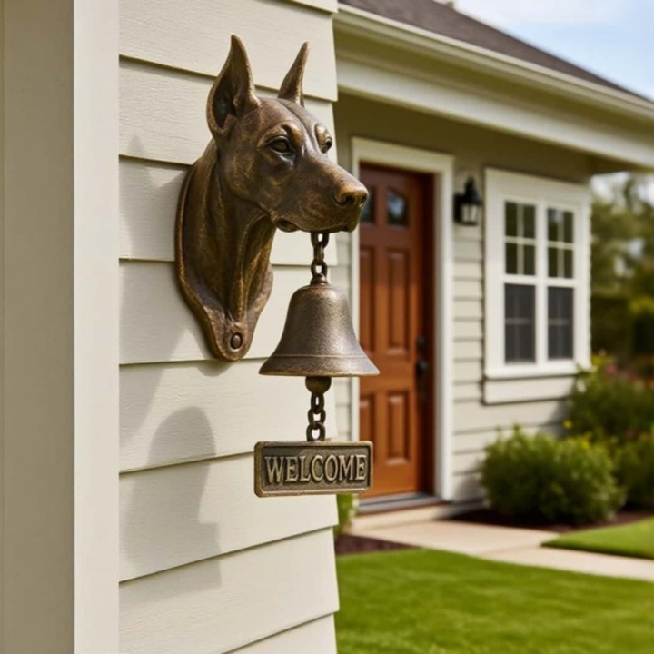 3D Dog Themed Welcome Doorbell - Cast Iron Resin Vintage Decorative Hanging Bell